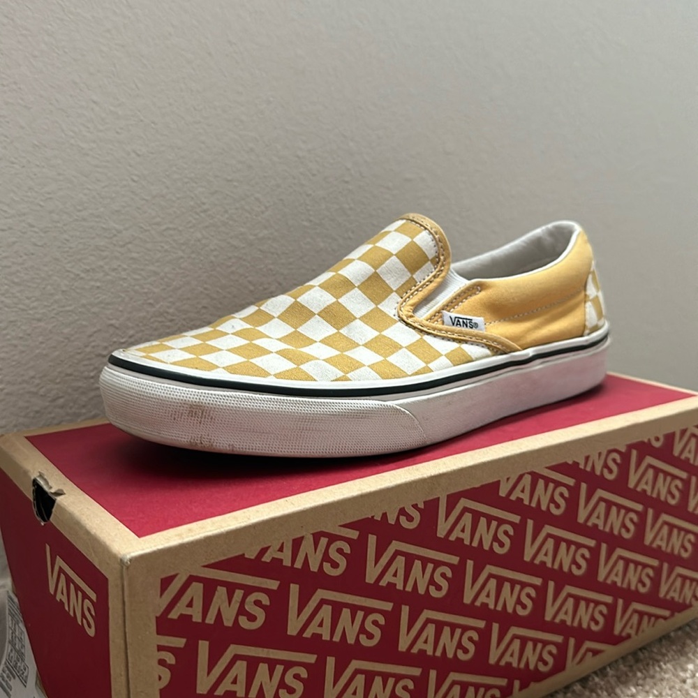 Yellow Classic Checkerboard Slip On Vans